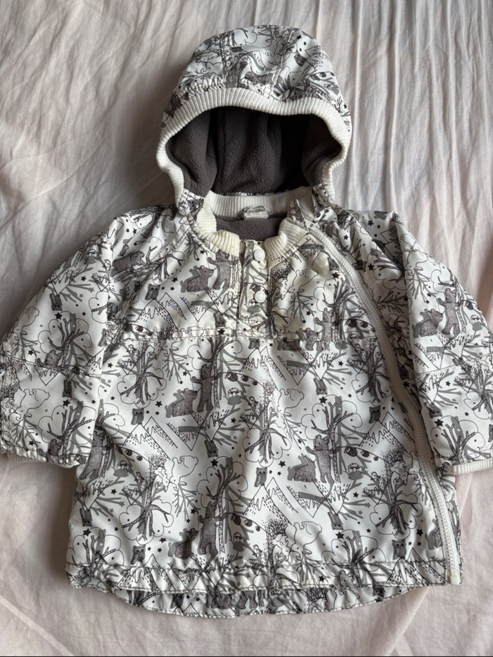 H&M Cream and Gray Baby Hooded Jacket with Animal Print